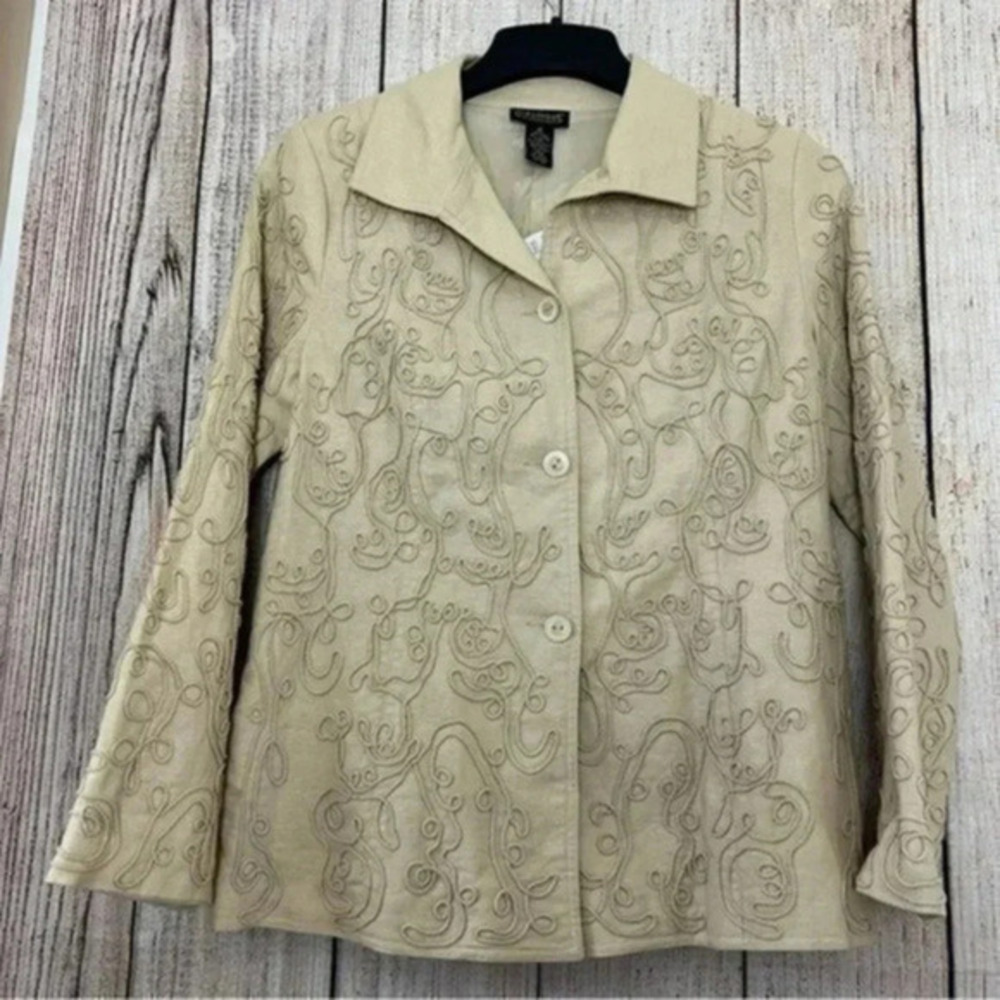 Vintage Dialogue Womens Linen Blend Embroidered Jacket size XS